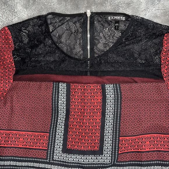 Small Express Red/Black Dress with Lace Trim - Picture 3 of 10